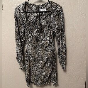 & Other Stories Black and White Animal Print Long Sleeve Dress